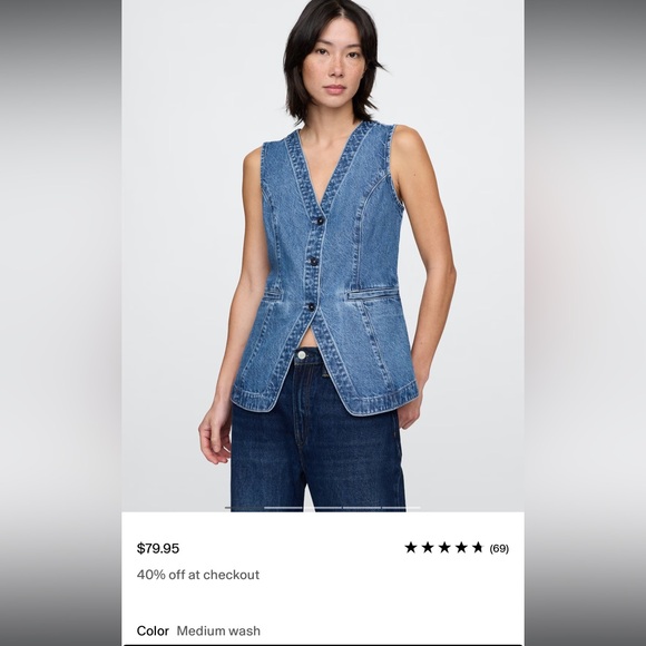 Gap Longline Denim Vest - Picture 2 of 7